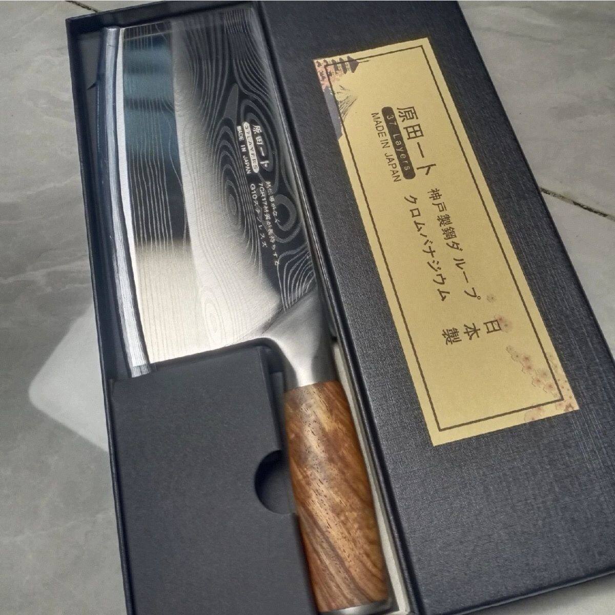 日本原装进口VG10厨师菜刀大马士革切片斩切两用黄花梨锋利木柄