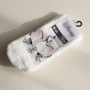 女士家居外穿均可 超可爱摇粒绒保暖秋冬袜子 出口白色 M猫