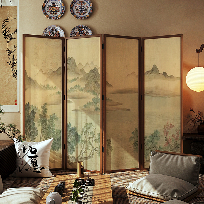 新中式宋代美学实木折叠屏风隔断玄关入户遮挡客厅餐厅分隔免安装