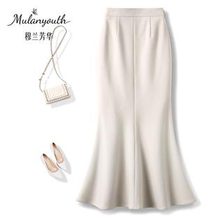 通勤中长款 高级感毛呢半身裙女2025秋冬新款 高腰显瘦鱼尾裙时尚