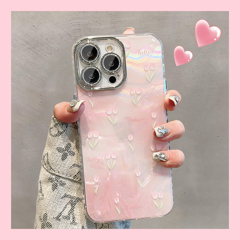 小而美 少女心渐变贝纹郁金香闪粉镜头膜女iPhone16ProMobileCase