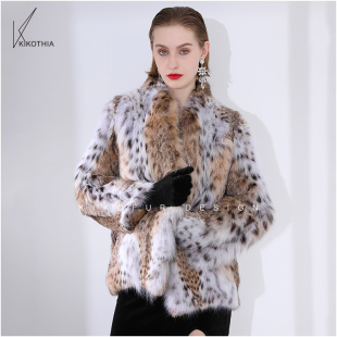 皮草女装 优雅浴袍领天然斑点美国进口半白短款 摩登女郎 咔咔皮草