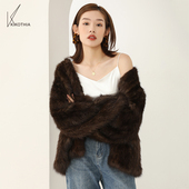 简约V领设计 咔咔皮草 高街风 俄罗斯紫貂双面密织皮草编织短外套