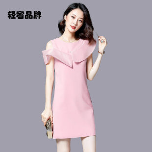 朗姿约定欧根纱露肩超仙时尚短裙子女2025新款夏显瘦连衣裙直筒