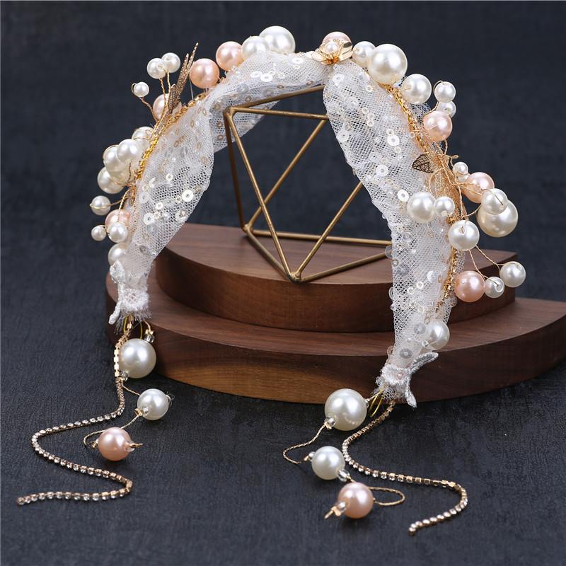 复古超仙新娘饰品网纱流苏发带