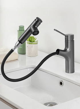 TOTO抽拉水龙头TLS093B0C 洗脸盆冷热水嘴可伸缩镀铬枪灰色(05-M)