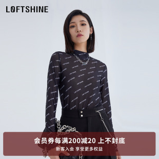 女字母纱衣内搭防晒T恤上衣薄纱皮肤衣 LOFTSHINE珞炫网纱打底衫