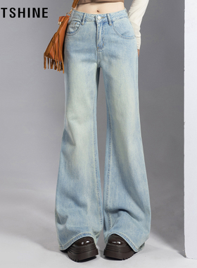 LOFTSHINELX珞炫阔腿牛仔裤女高腰宽松显瘦复古水洗长裤2025新款
