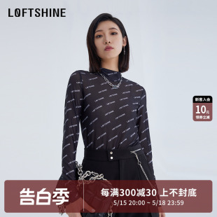 LOFTSHINE珞炫网纱打底衫 女字母纱衣内搭防晒T恤上衣薄纱皮肤衣