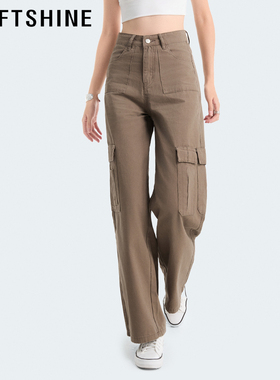 LOFTSHINE珞炫工装阔腿裤女宽松遮肉显瘦高腰修身百搭宽松长裤