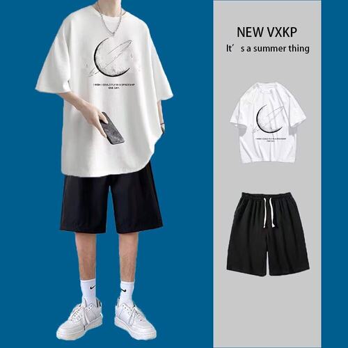 纯棉短袖T恤套装男生夏季休闲