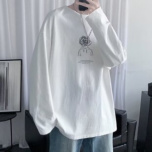 长袖t恤男士2026春季新款宽松上衣服潮牌潮流体恤男款内搭打底衫