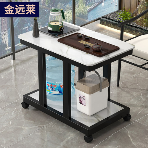 岩板带轮储物移动茶台小户型