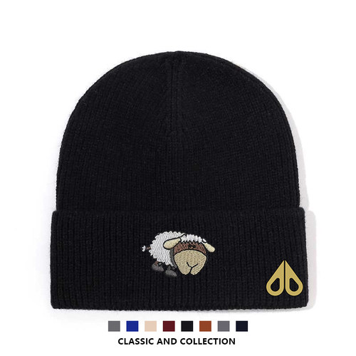 剪刀四季2026卡通小羊刺绣针织毛线帽男女款保暖显脸小黑色冷帽