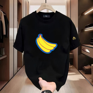 潮牌宽松圆领休闲上衣 T恤男女同款 Moose 剪刀香蕉印花短袖