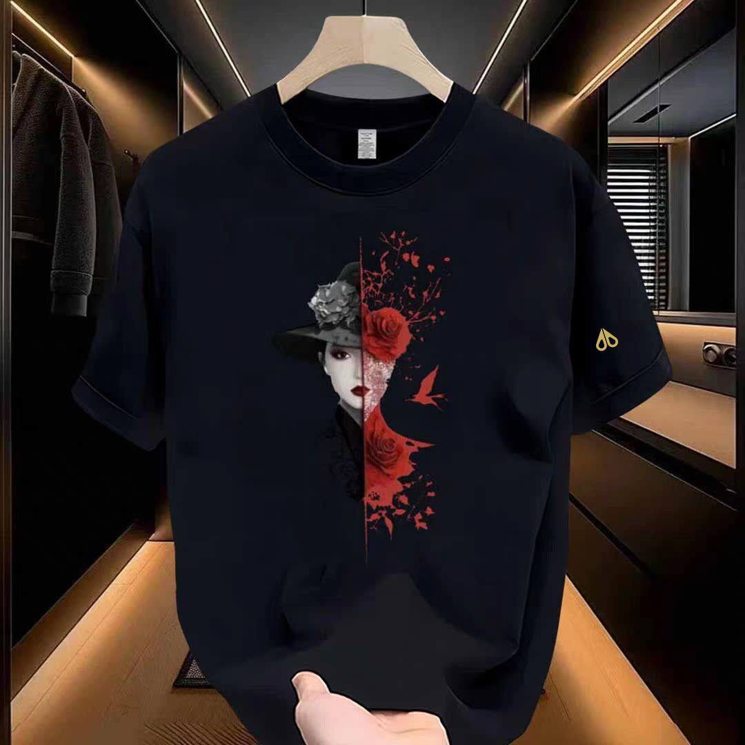 剪刀四季休闲风潮流创图案意印花短袖T恤男女同款宽松型休闲上衣