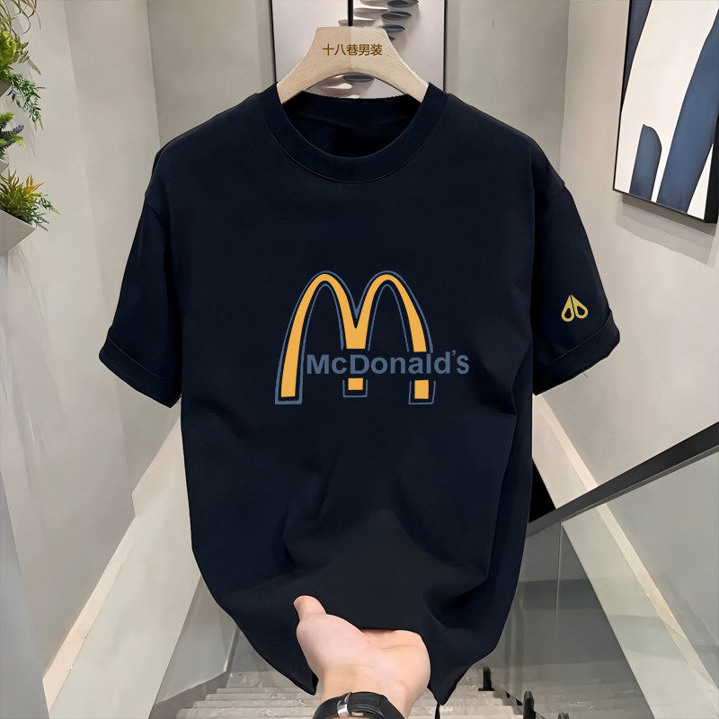 剪刀四季新款卡通麦当劳印花短袖T恤宽松潮牌情侣上衣男女通用潮