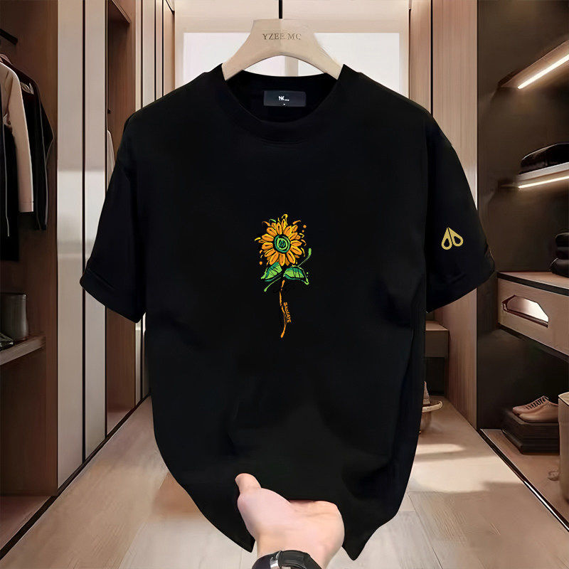 剪刀四季新款向日葵印花短袖T恤男女同款圆领宽松街头潮牌上衣潮