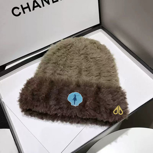 剪刀四季MOOSE毛绒帽男女款秋冬保暖防寒针织帽拼色显脸小护耳帽