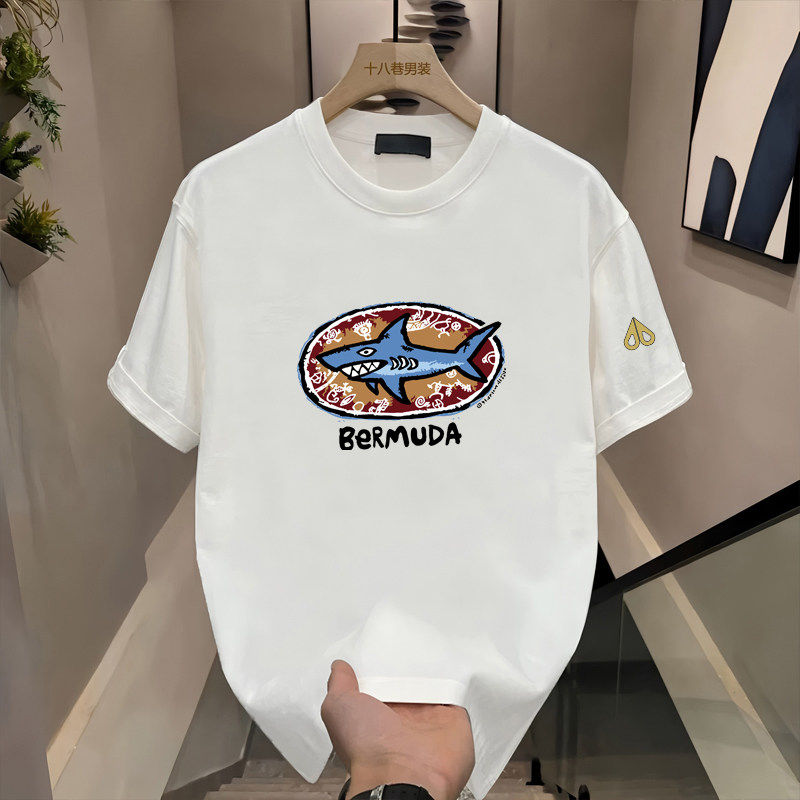 剪刀四季鲨鱼印花短袖T恤男女同款圆领潮牌时尚宽松型春夏季上衣