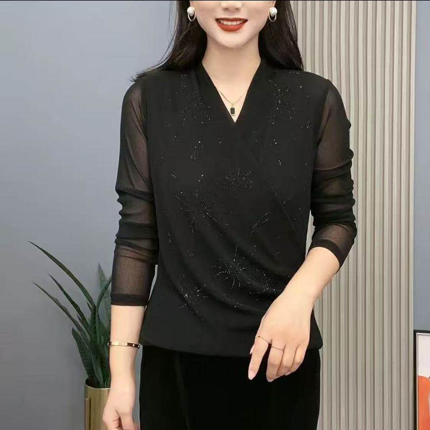 2025早秋新款交叉领简约妈妈中老年女装