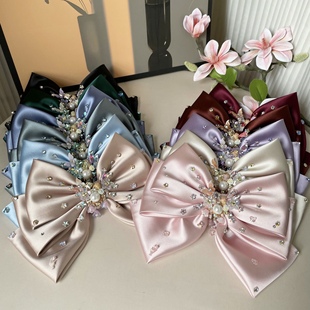 韩版重工发饰弹夹大版型三层缎面点钻发夹铃兰流苏蝴蝶结发饰弹簧