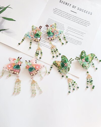 儿童古风发饰超仙头饰发夹头饰汉服对夹女孩新款刺绣蝴蝶结高级