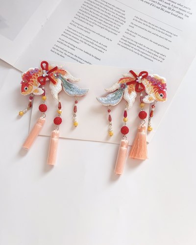 儿童古风发饰新中式过年红色锦鲤发夹女宝宝过年国风汉服头饰新年