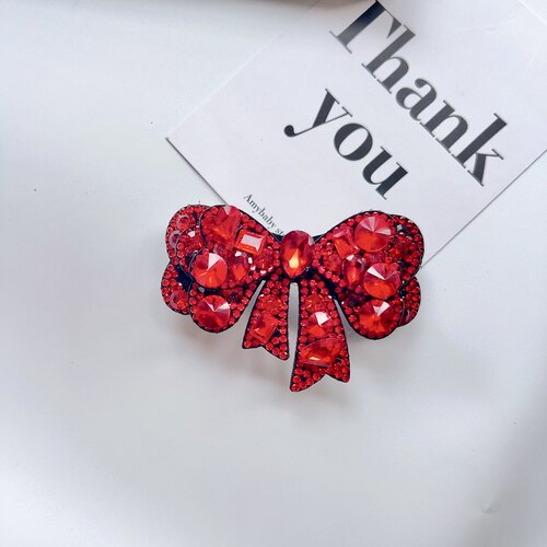 韩系重工设计感满钻轻奢发夹女清冷气质公主发卡红色蝴蝶结头饰