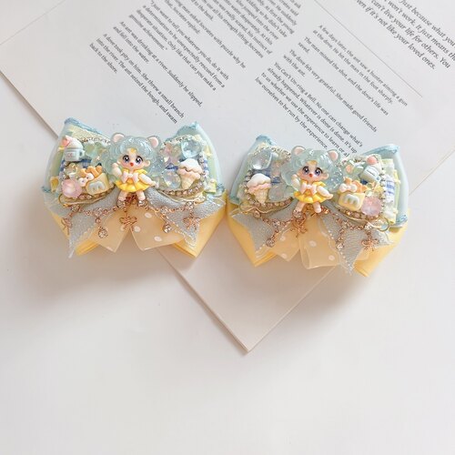 新款可爱手工制作美少女蝴蝶结公主儿童满钻甜美百搭对夹发饰