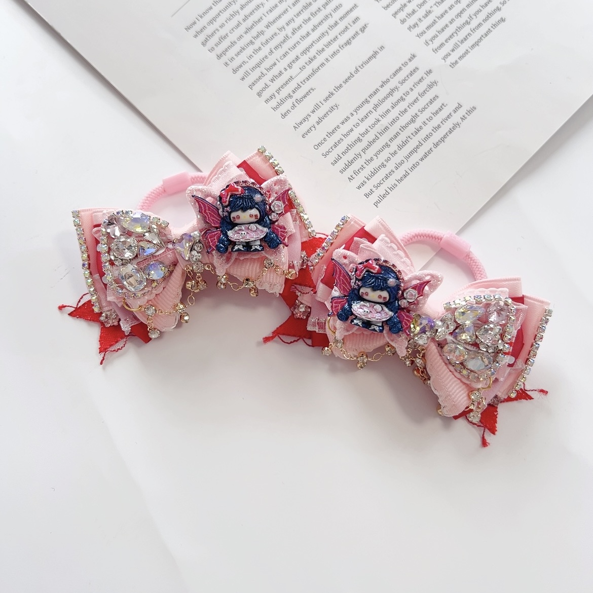 原创设计手工制作重工流苏满钻公主风可爱美少女蝴蝶结发绳