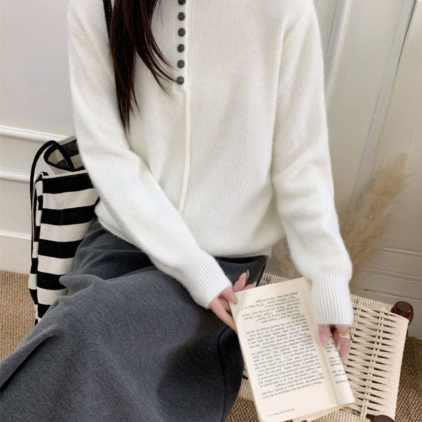 半开领水貂绒毛衣打底衫女秋冬