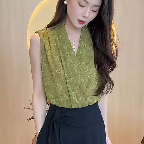 交叉V领雪纺衫女夏季2026新款