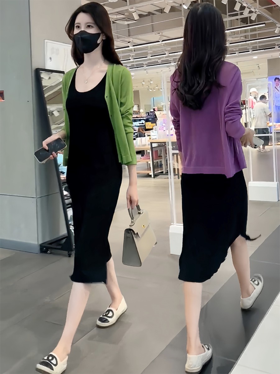 冰丝针织开衫吊带裙套装女2025