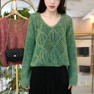镂空针织衫女春季长袖2025