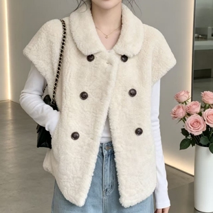 翻领羊羔毛马夹外套女秋冬2026新款韩版宽松皮毛一体坎肩背心马甲