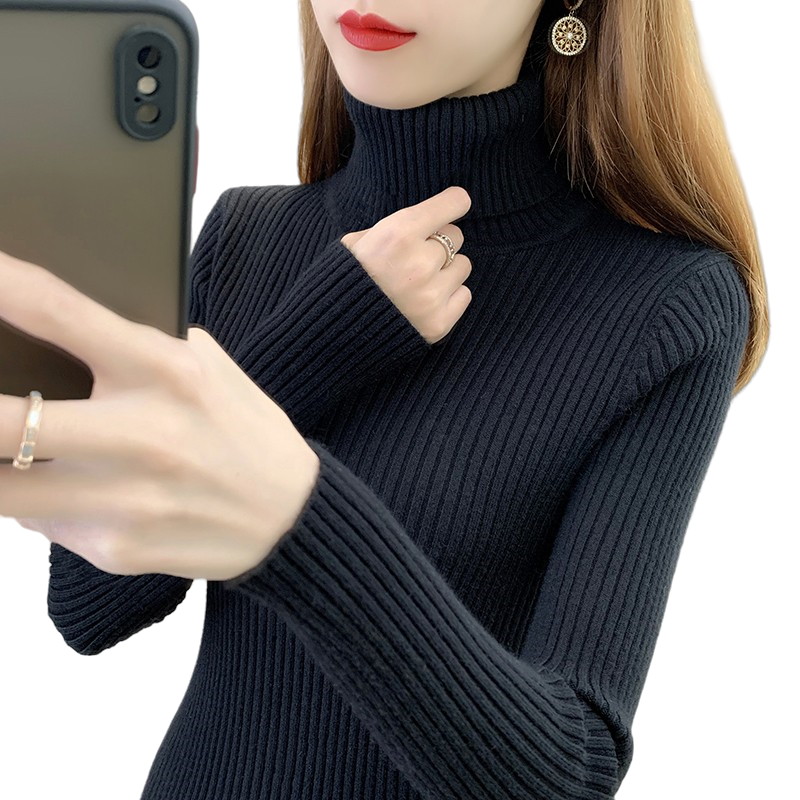 高领修身针织衫毛衣女2025秋冬季新款套头内搭长袖加厚保暖打底衫