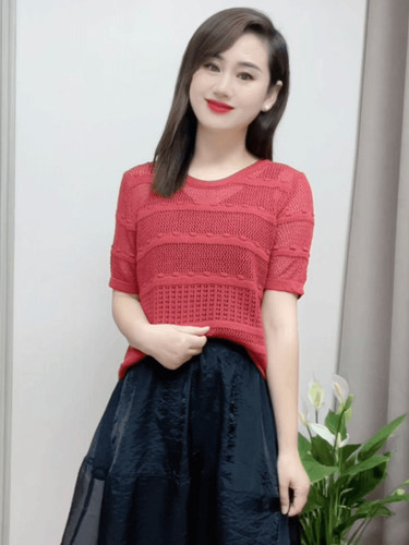 镂空冰丝针织短袖T恤女夏