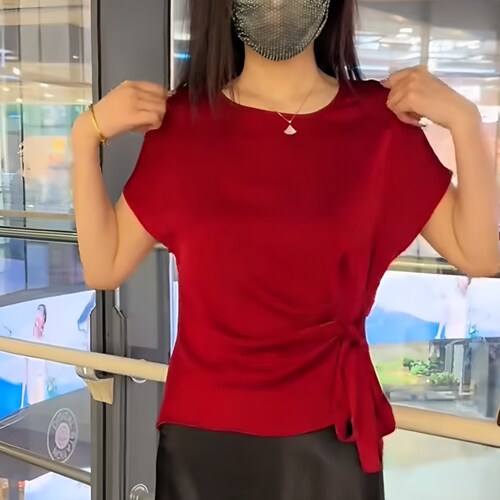 醋酸缎面短袖T恤女夏季