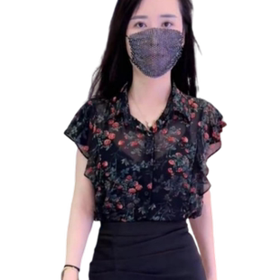 气质雪纺衬衫女夏2025新款韩版宽松气质减龄微透小衫碎花短袖上衣