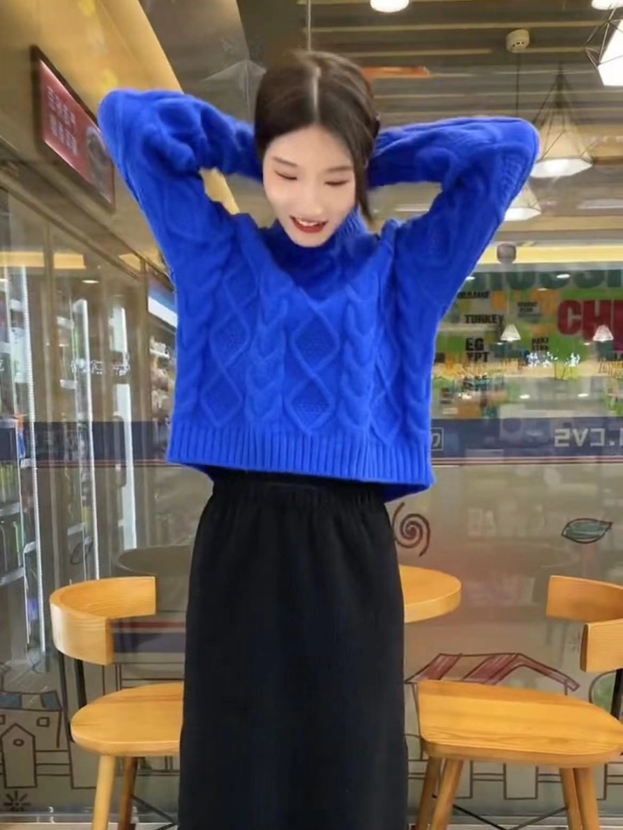 粗麻花短款毛衣女半身裙两件套