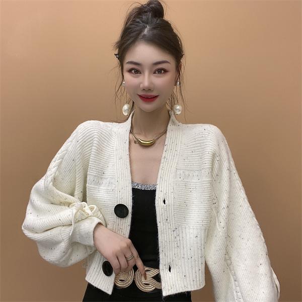 高腰V领针织开衫外套女秋季