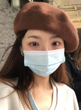 颜小姐/羊毛贝雷帽棕色贝雷帽女冬季大地色秋冬贝雷帽韩画家帽棕