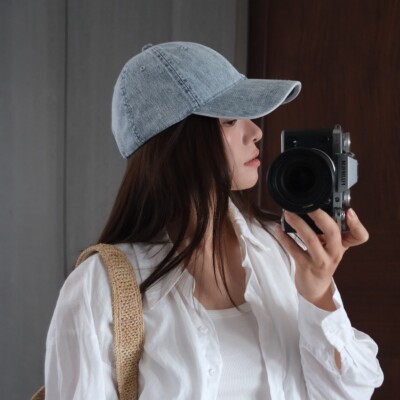 老钱风水洗鸭舌帽复古丹宁做旧牛仔棉净版软的棒球帽大头围