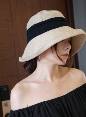 byabbay日系棉麻大檐渔夫帽女夏季户外防晒显脸小可折叠遮阳帽子