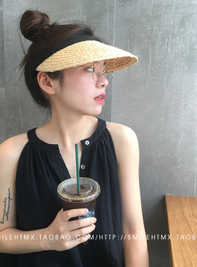 夏季出游防晒草帽网红同款草帽空顶草帽拉菲草遮阳帽子女X