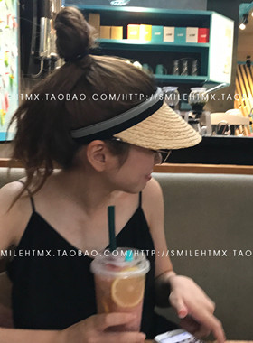 夏季出游防晒草帽网红同款草帽空顶草帽拉菲草遮阳帽子女