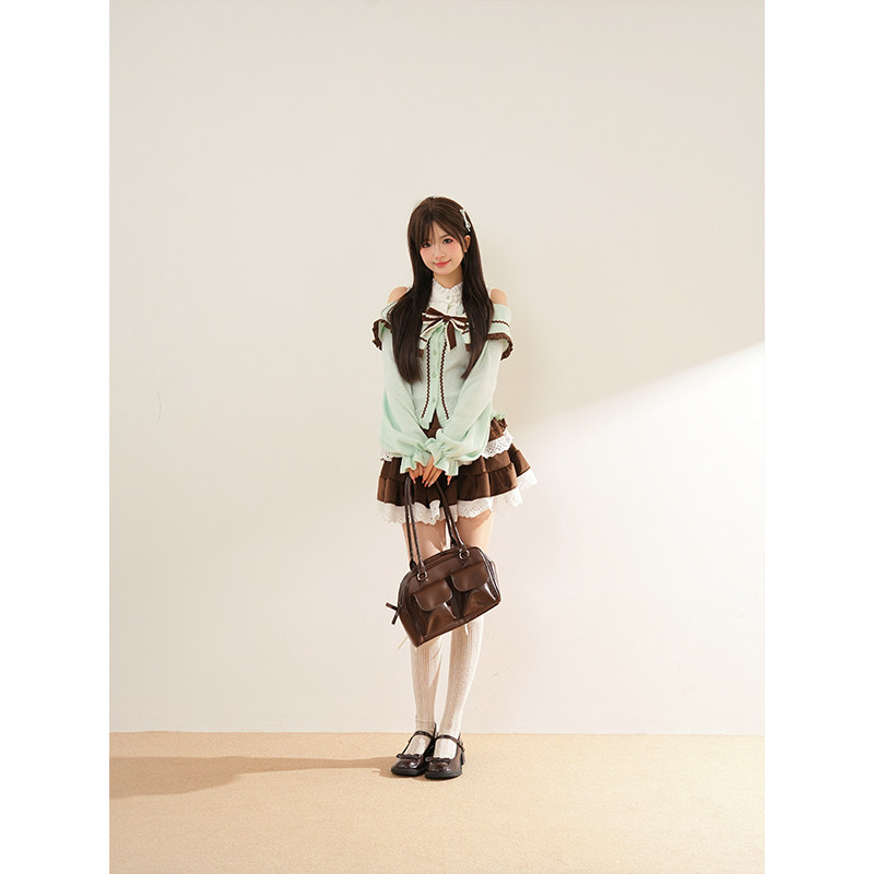 【薄巧芙芙】古早感日系奈奈风可爱套装女蛋糕短裙+拼接露肩毛衣,女装/女士精品,时尚套装,淘宝优惠券,粉丝福利购,淘宝优惠卷