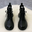 小圆头马丁靴女2025秋冬新款真皮软底百搭英伦风侧拉链平底女单靴