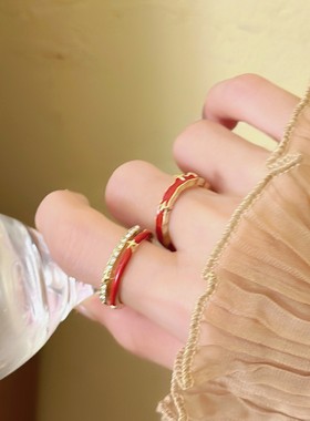 双层叠戴红色星星开口戒指女本命年可调节指环小众设计高级食指戒